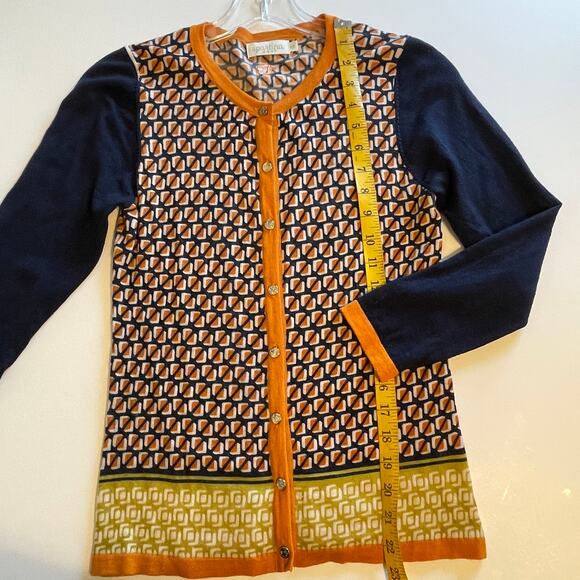 Spartina Fair and Square Cardigan Womens XS Merino Wool Navy & Orange Button - Picture 8 of 8